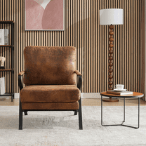 EBQOSK Mid-Century Modern Chair Upholstered Lounge Arm Chair with Iron Frame and Thicker Cushion for Living Room, Reading, Balcony Antique Brown