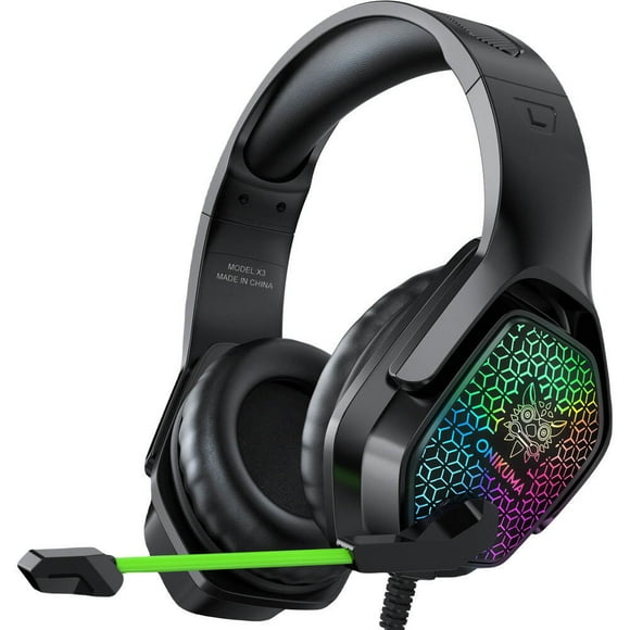 WINGOMART X3 Gaming Headset Over-ear 3.5mm LED Light Stereo Bass Game Headphones with Mic for PC Laptop Gamer Xbox One, PS5, PS4, PC, Nintendo Switch playstation 5 Gaming headset - Black