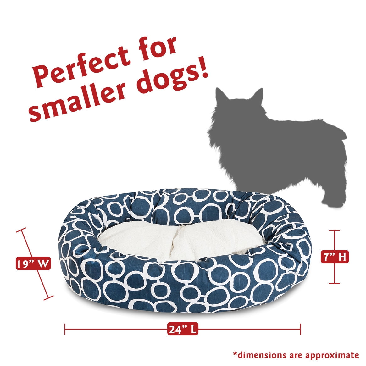 Majestic Pet Sherpa Fusion Bagel Pet Bed for Dogs, Calming Dog Bed Washable, Small, Navy Blue
