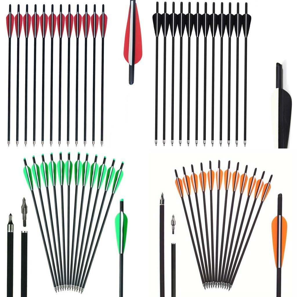 12PCS 20 Crossbow Bolts Carbon Arrows Archery Crossbow Arrows OD 8.8mm 4 Vanes