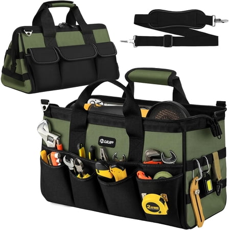 18-Inch Large Tool Bag 16-Pocket Portable Tool B Organizer Storage Heavy Duty Tactical Toolbag with Big Zipper Travel Carry Toolb Father Day Dad Men Electrician Contractor Welding Gift