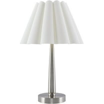 Livabliss Leynar Modern Accent Table Lamp, 18-inch, Nickel/Cone with Beige Shade