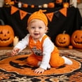 thumbnail image 5 of CUZIBR Boys Halloween Outfits Pumpkin Letter Print Baby Ribbed Three Piece Outfit Crewneck Long Sleeve Bodysuit Pants Knit Hat For Toddler Kids,b-Orange,12-18 Months, 5 of 6