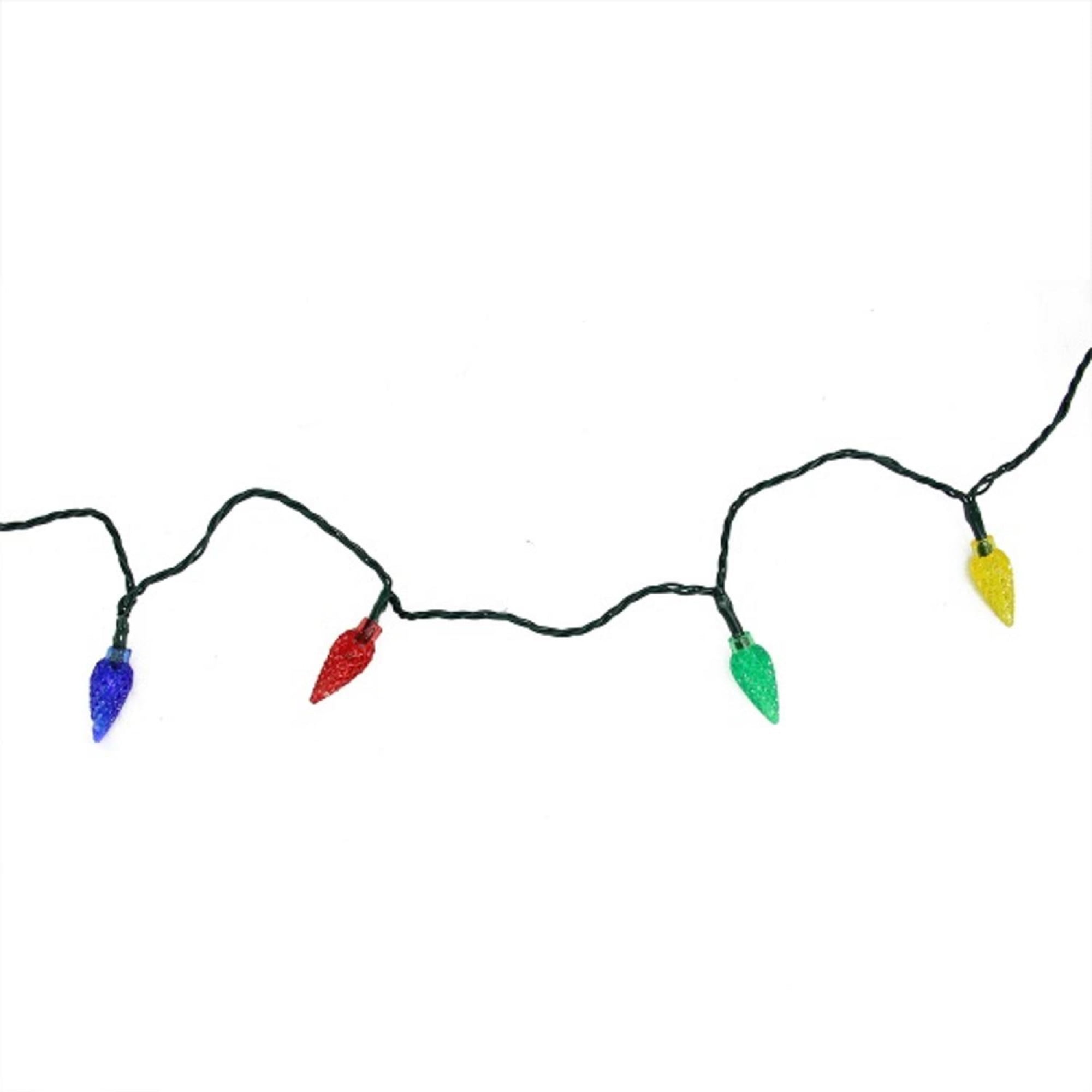 Set of 10 Multi-Color Faceted C6 LED Christmas Lights - Green Wire
