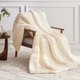 thumbnail image 4 of Chunky Knit Throw Blanket, 50''*60'' Knitted Throw Chenille Blankets for Bed Couch, Handmade Cream Crochet Blanket Big Thick Blanket, Machine Washable Cute Comfy Blanket for Home Decor, 4 of 8