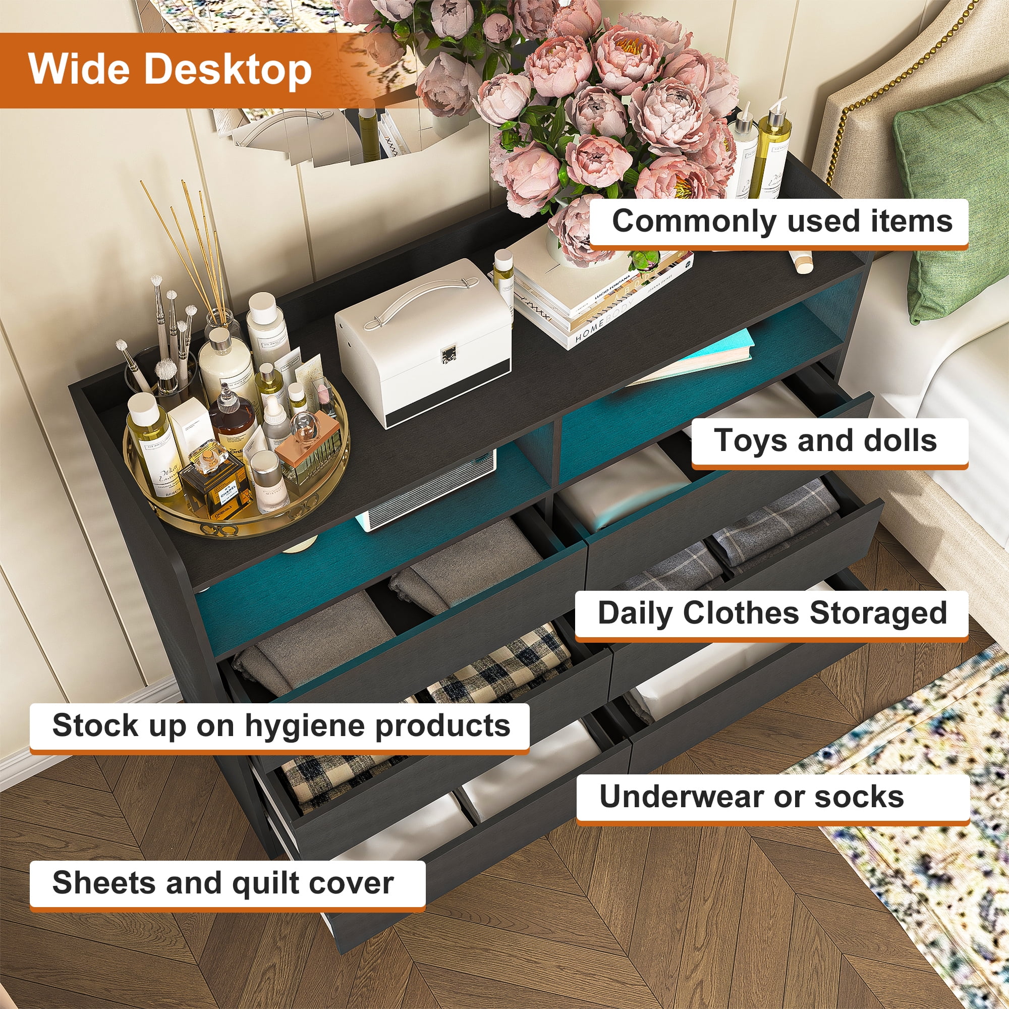 Finihen 6 Drawer Dresser, Modern Chest of Drawers with Led Lights, Wooden Dresser for Bedroom with Sturdy Frame for Living Room, Entryway, Hallway, Black-M Finihen 6 Drawer Dresser, Modern Chest of Drawers with Led Lights, Wooden Dresser for Bedroom with Sturdy Frame for Living Room, Entryway, Hallway, Black-M
