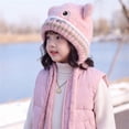 thumbnail image 5 of Wxirdrow Baby Hats Toddler Beanies Kids Cute Cat Knit Earflap Hat Fuzzy Fleece Lined Winter Warm Cartoon Protective Cold Weather Cap For Boys Girls Pink,2-8 Years, 5 of 6