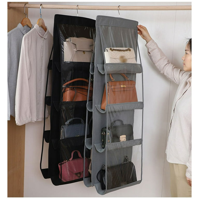 Tureclos Hanging Handbag Organizer Non-Woven Storage Holder PVC Purse Closet 8 Pocket Grey, Size: 85, Gray
