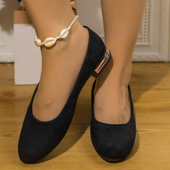 SYMOID Womens Black Flock Low Heel Slip on Flats - Round Toe Metal De-Or Comfort Padded Shoes (Us 5.5-10.5),Size 43