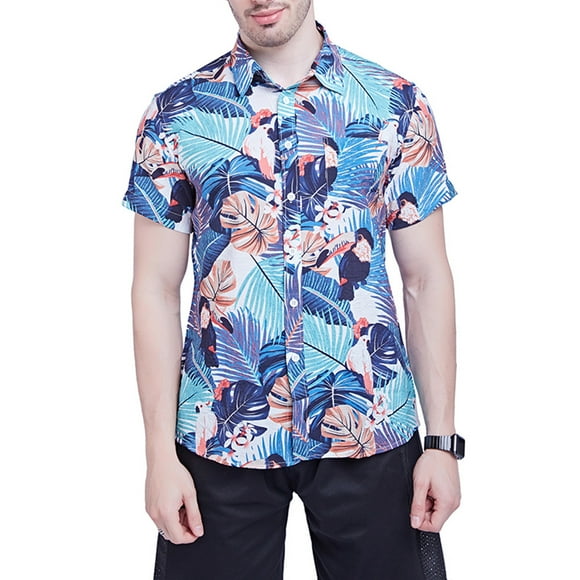 TIHLMK T-Shirts pour Hommes Été Coton Grande Taille Manches Courtes Imprimé Hawaïen