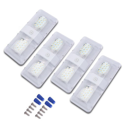 2 Pack MICTUNING 12V Double LED Dome Light Fixture 3-Way Switch Interior Ceiling Lamp for RV Camper Trailer 