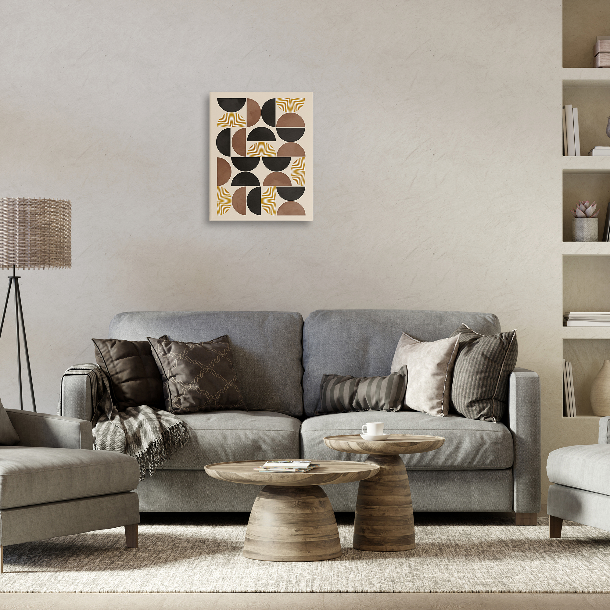 Stupell Industries Midcentury Beige Shapes Abstract Painting Wrapped Canvas Art Print Wall Art, 16 x 20