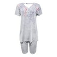 thumbnail image 5 of Blouses pour Femmes Ensembles d'Été Décontractés 2 Pcs avec Manches Courtes Col en V et Shorts Imprimés, 5 of 5