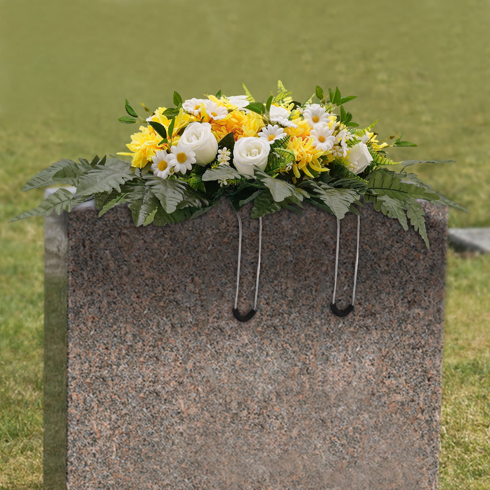 30*20" Outdoor Grave Artificial Flowers, Flower Bud Yellow Chrysanthemum Headstone Decor