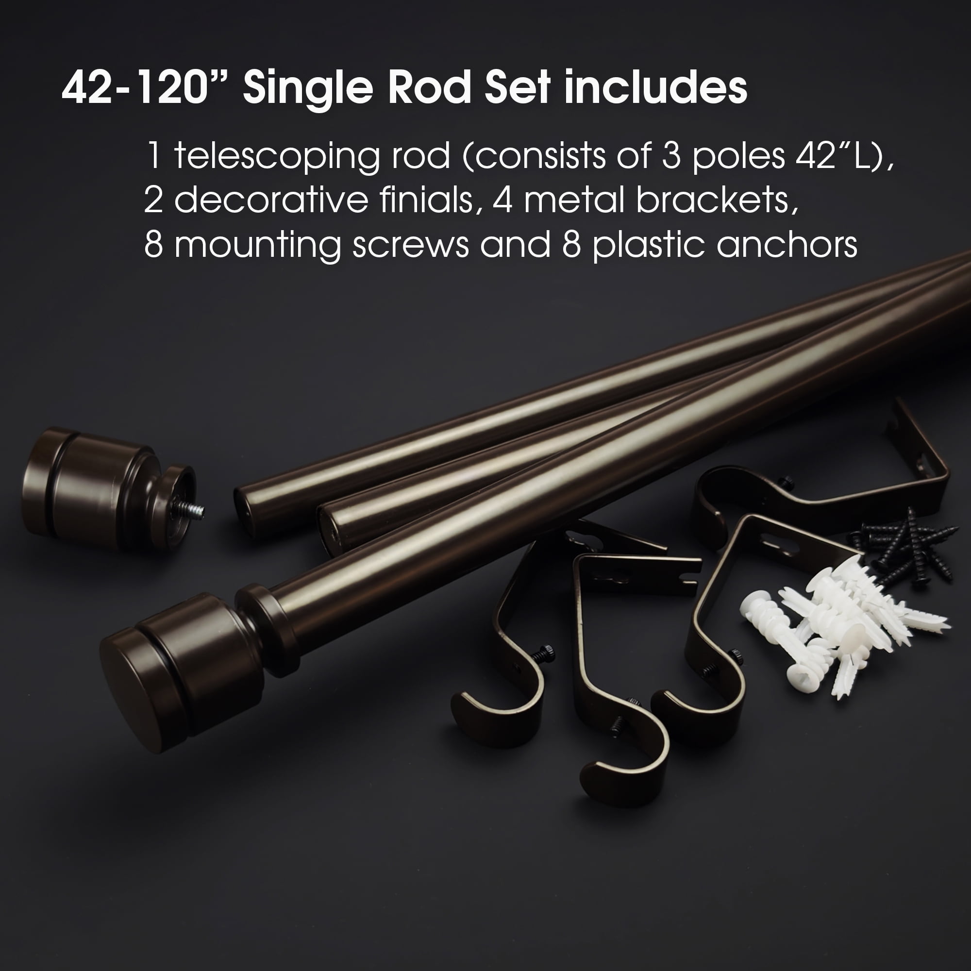 SKYPLUS LIVING Classic Collection 1-inch Brown Classic Collection Adjustable Single Curtain Rods, 42 in - 120 in
