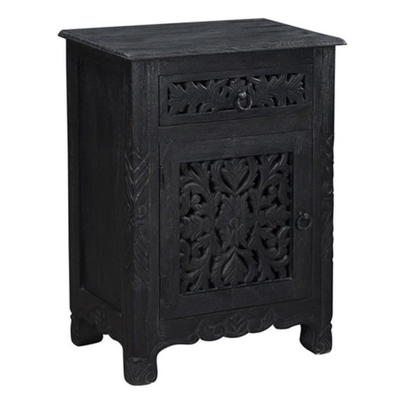 Pemberly Row 1-drawer 1-Door Solid Wood Nightstand (Left) in Black