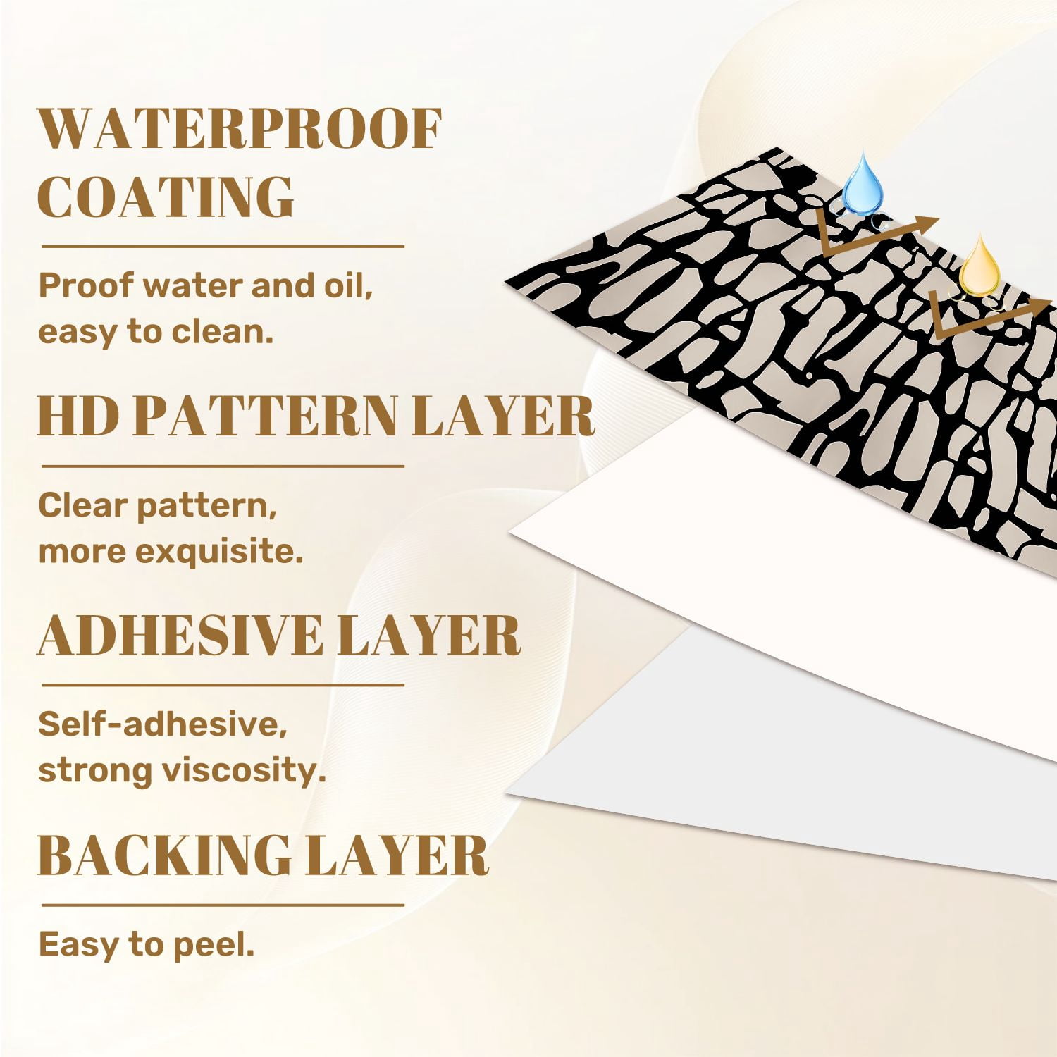 Peel and Stick Wallpaper Abstract Black Beige Fragmented Geometric Wall Mural 17.7in x 9.8ft Self Adhesive Removable Wall Paper Renter Friendly Wallpaper for Nursery Bedroom Cabinets