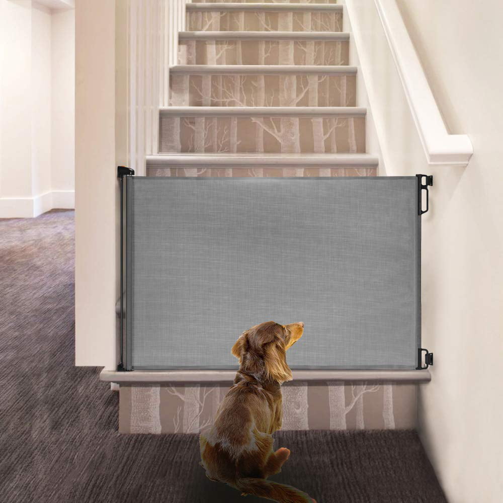 EasyBaby Products Extra Wide Indoor Outdoor Retractable Baby Gate 33 Tall Extends up to 71 Wide Grey