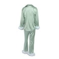 thumbnail image 5 of Women Silk Satin Pajamas Set Button Down Long Sleeve Sleepwear Feather Trim Nightwear Loungewear Pj Set, 5 of 6