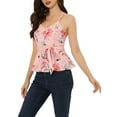 thumbnail image 4 of INSPIRE CHIC Women's Floral Cami Sleeveless Tank Top V Neck Tie Waist Peplum Blouse M Pink, 4 of 6