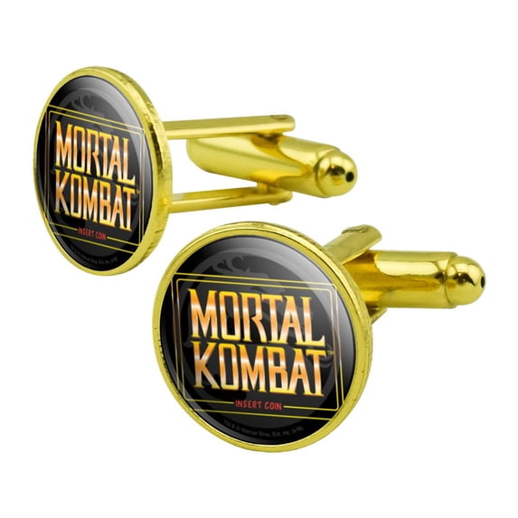 Mortal Kombat Insert Coin Round Cufflink Set Gold Color