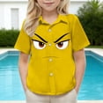 thumbnail image 5 of LEKWK Boys Novelty Shirt Short Sleeve Button Down Top Funny Cartoon Laughing Face Print Collared Summer Holiday Wear, 5 of 8