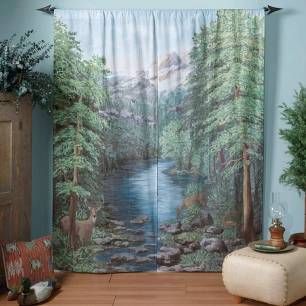 Woodland Crossing Mountain Stream Art Mural Curtain Window Panel Pair 72 X 84 Walmart Com Walmart Com