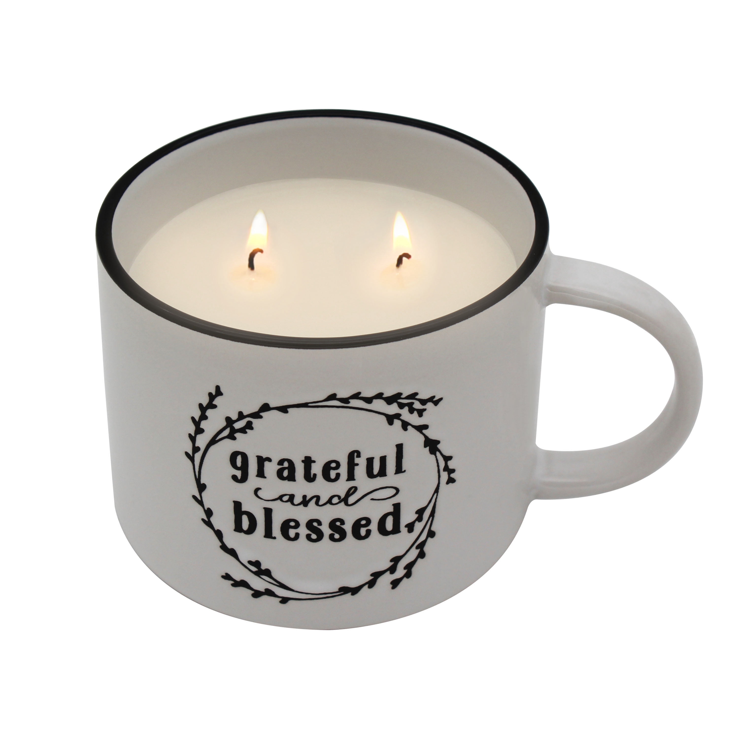 Mainstays 2-Wick 13-ounce Reusable Grateful Holiday Coffee Mug Scented Candle, Vanilla