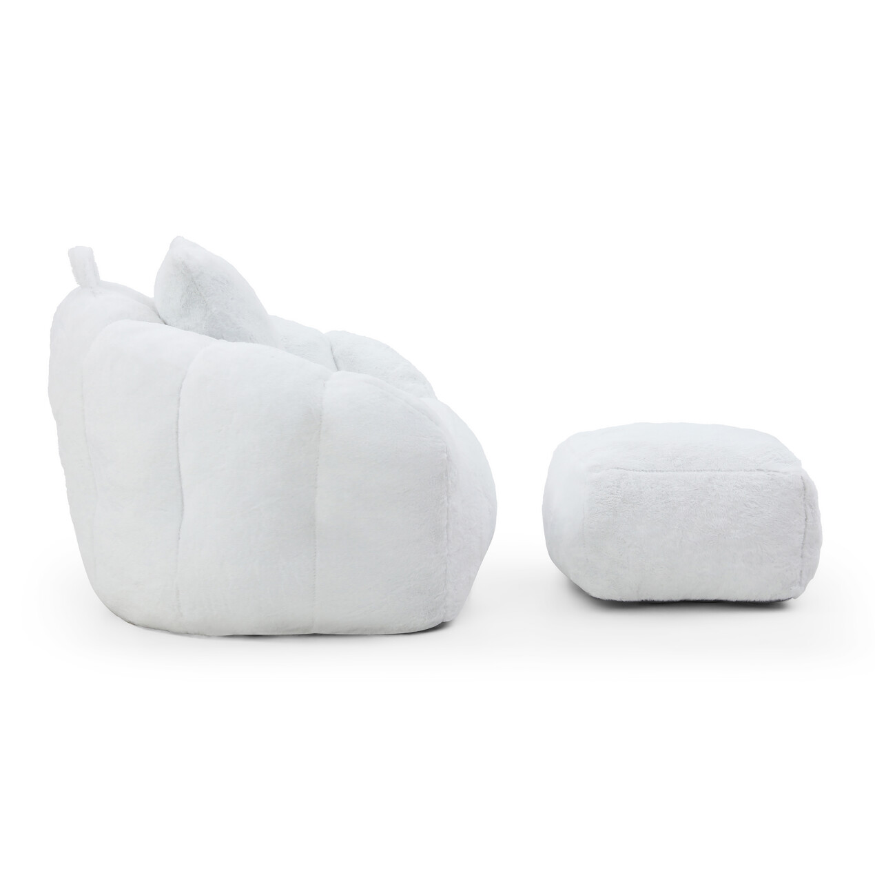 Oversized Bean Bag Chair for Adults, Chaise Lounge Chair Indoor with Ottoman and Pillow, Faux Fur Accent Chair for Bedroom, Living Room, Apartment, White