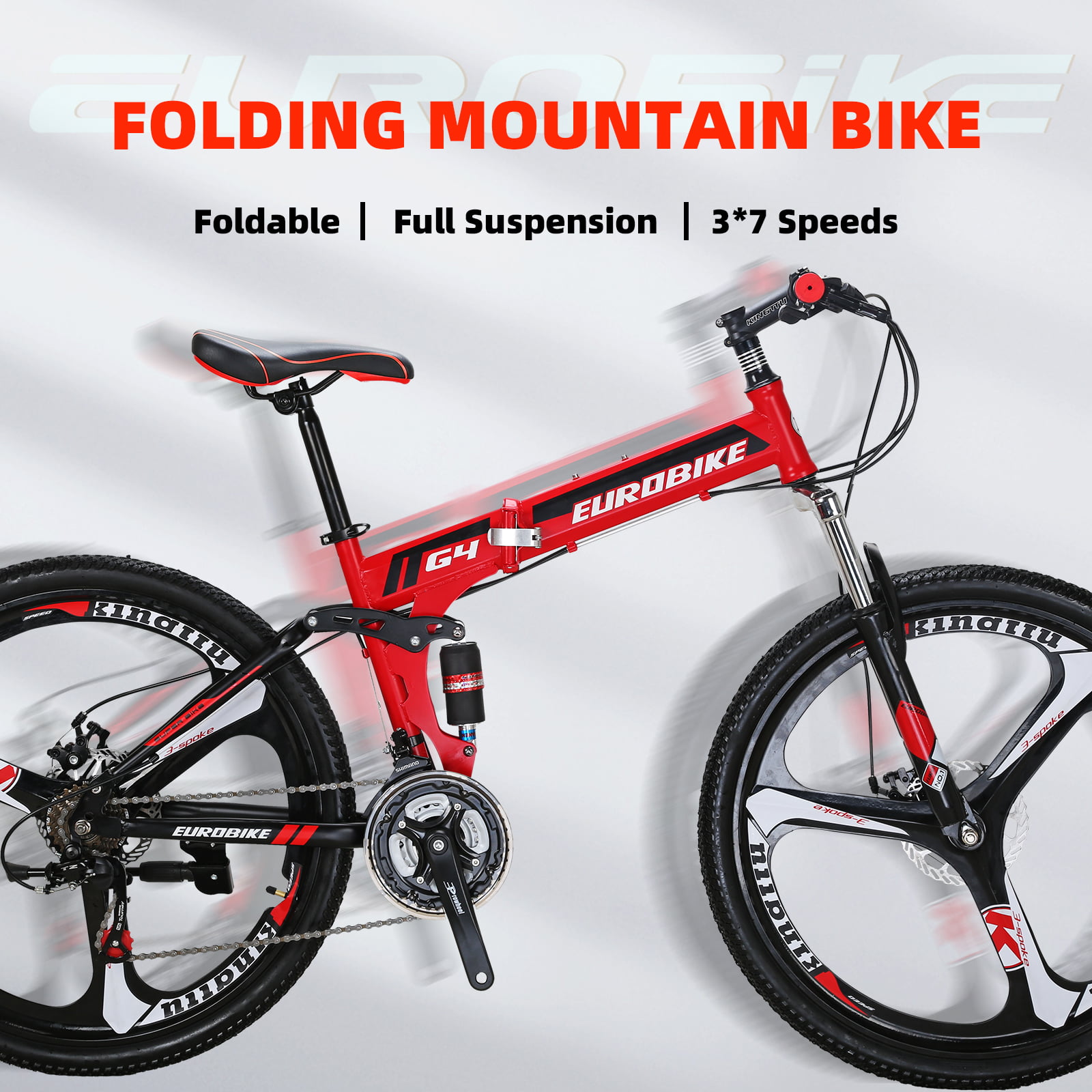 Kingttu Bikes G Mountain Bike 26 Inch Spoke Wheels Dual Suspension Folding Bike 21 Speed Bicycle Blue - 3