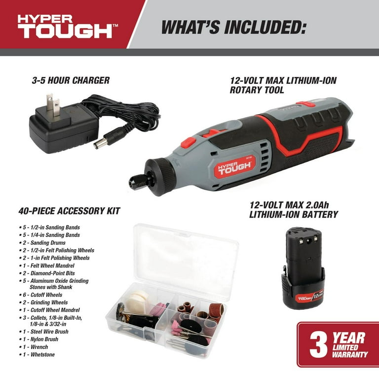 Free Shipping! Hyper Tough 12V Max Cordless Rotary Tool with 40