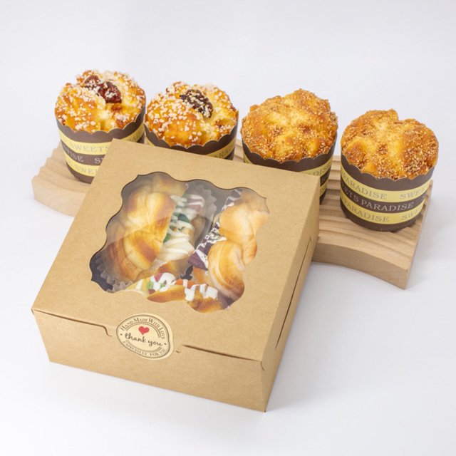 Caja para galletas Homeer, caja para pasteles, caja para donas, 10 unidades con ventana visible, impermeable, color blanco/marrón, para panadería, postres, utensilios de cocina
