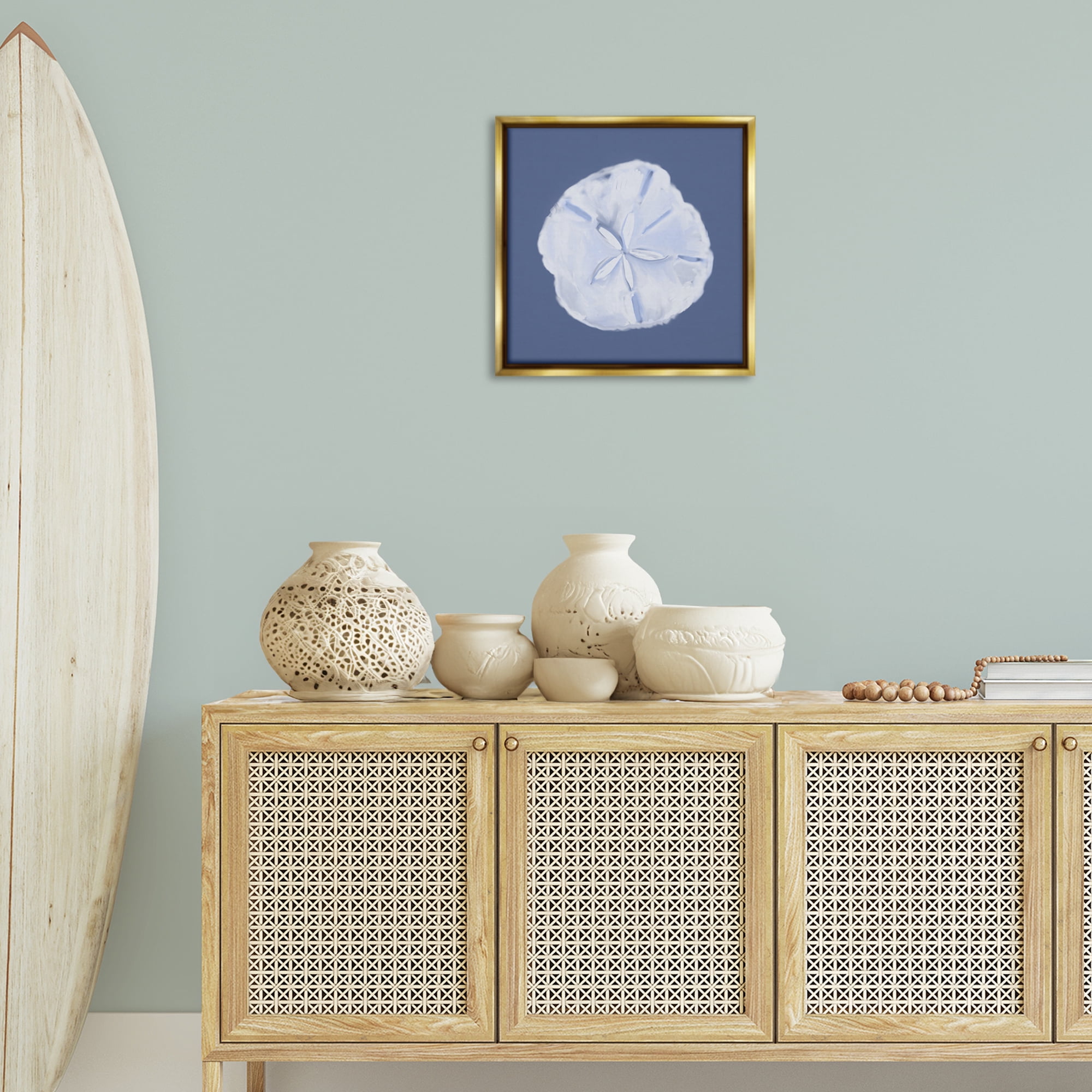Stupell Industries Blue Nova Sand Dollar Animals & Insects Painting Gold Floater Framed Canvas Art Print Wall Art, 18 x 18