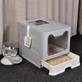 thumbnail image 2 of XXL Large Space Foldable Cat Litter Box with Front Entry & Top Exit with Tray, 2 of 7