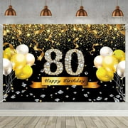 Trgowaul 80th Birthday Party MMF7Decoration, Extra Large Black Sign Poster 80th Birthday Party Supplies, 80th Anniversary Backdrop Banner Photo Booth Backdrop Background Banner, 70.8 x 43.3 Inch