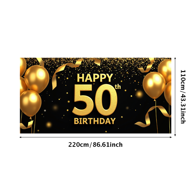 Golden Happy 50th Birthday Banner Background, Party Backdrop Decorations for Photography Props Birthday Party Celebration Photo Booth Decor