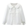 thumbnail image 2 of HAOTAGS Toddler Girls Long Sleeve Shirts, Lapel Button Up Ceremony of School Casual Tops White 9 Years, 2 of 3
