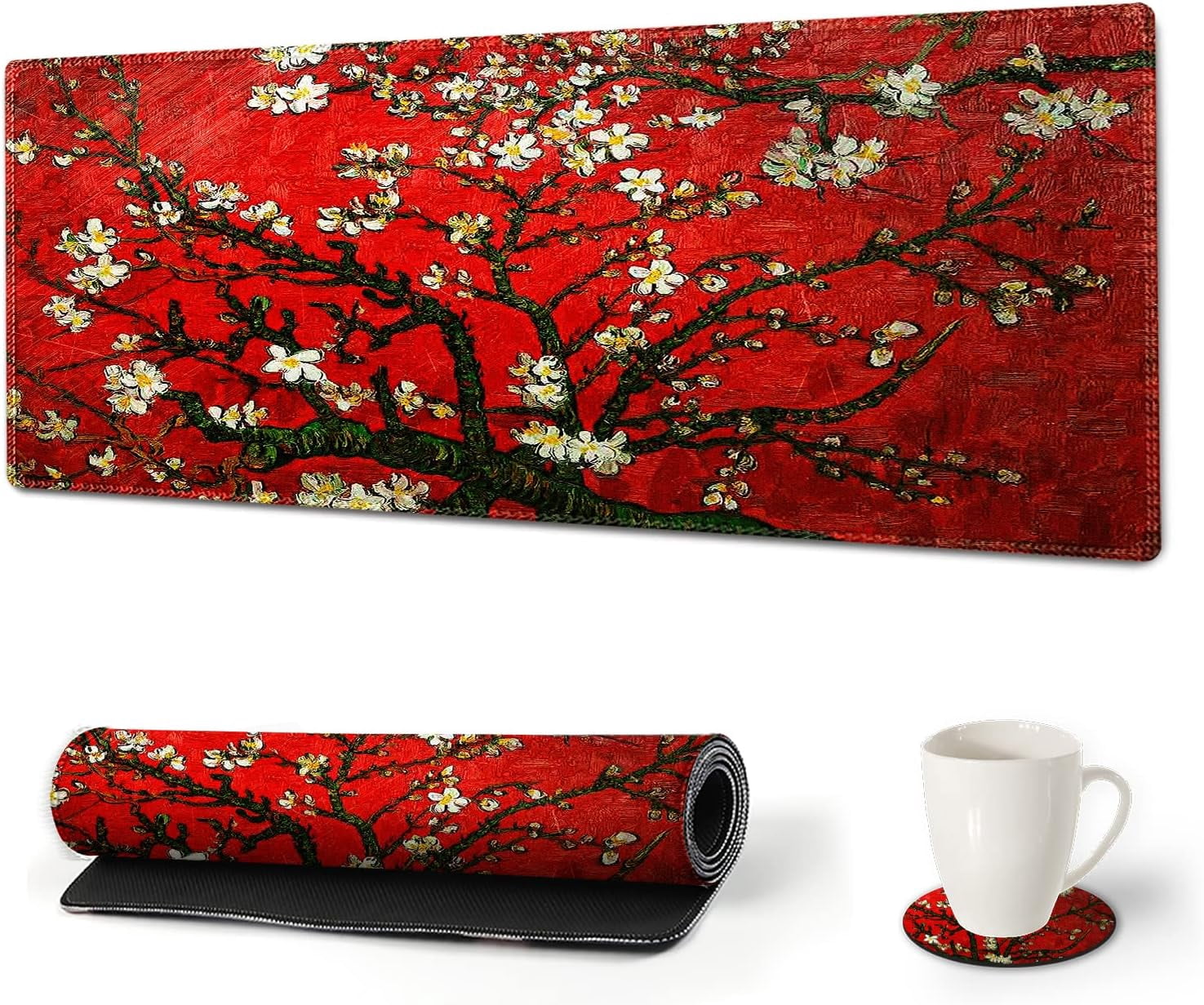 Large Gaming Mouse Pad Extended Desk Pad XL Keyboard Mat Long Mousepad Decor Writing Pad 31.5x15.7inch Non Slip Rubber Base with Stitched Edges for Work, Game -Abstract Art Marble