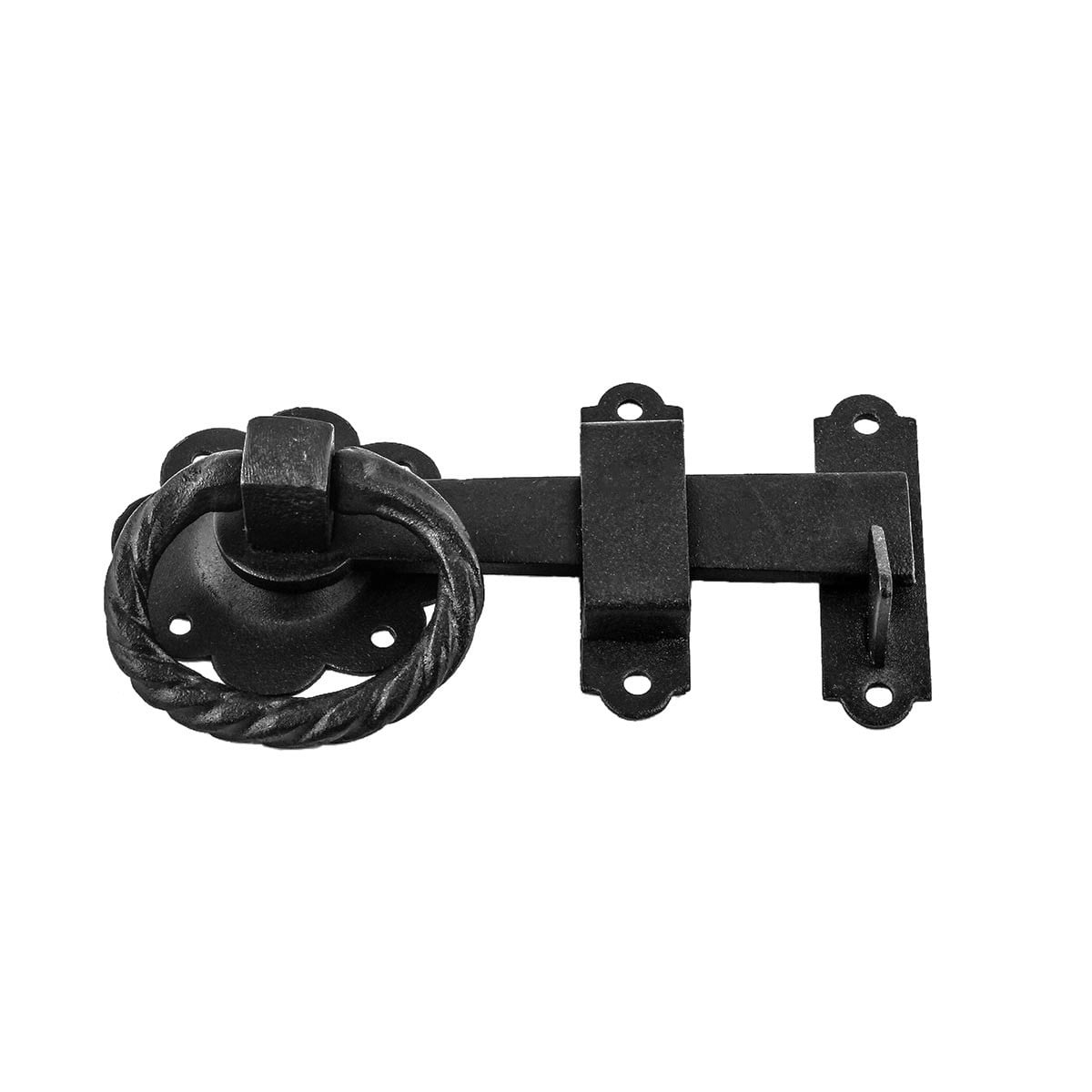 Black Wrought Iron Gate Floral Ring Turn Latch Lock Set 6" Latch Pull