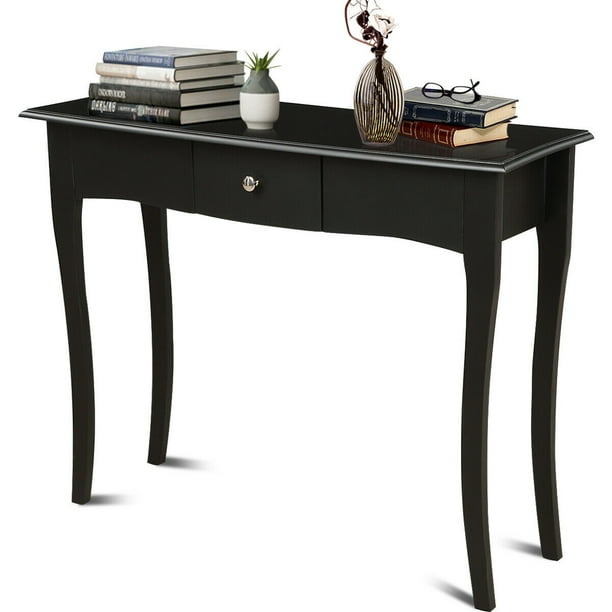 Gymax Wooden Console Table Hallway Entryway Side Sofa Accent Storage Drawer Black Com Gymax Wooden Console Table Hallway, 16 Inch Deep Console Table