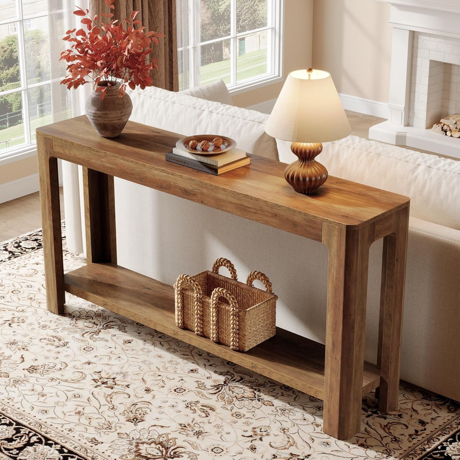 Tribesigns 63 Inch Long Entryway Console Table for Foyer, Hallway, Rustic Brown