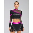thumbnail image 7 of Aislor Womens 2 Piece Long Sleeve Cheerleading Outfits Crop Tops With Dance Skirt For Rave Dancewear Hot Pink L, 7 of 7