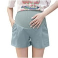 thumbnail image 2 of BRGZLK Women's Maternity Shorts Summer 3" Over Belly Wide Leg Pleated Plus Size Cotton Comfy Stretch Waist Pregnancy Casual Dressy Work Shorts Blue XL, 2 of 5