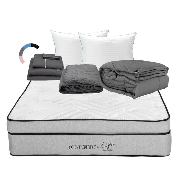 Colchón Queen Size Lipa + Almohadas Royal Twin + Protector de Colchón Lux + Sábanas Royal + Edred+ón Homy