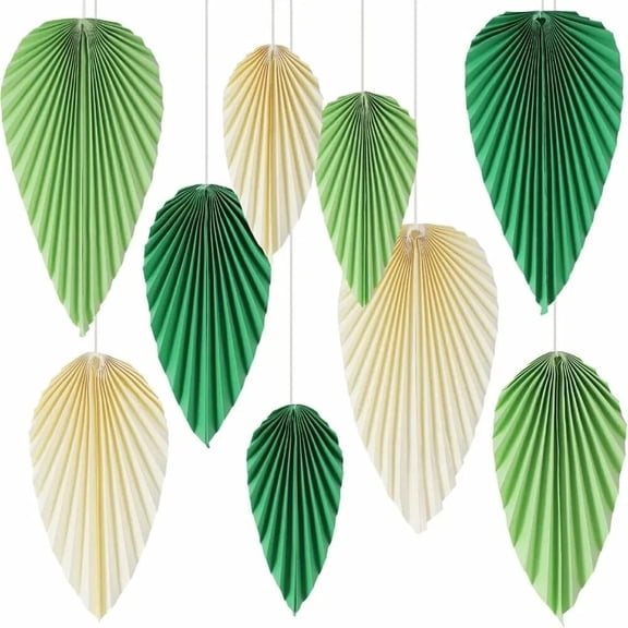 Paper Fans Party Decorations, Paper Leaves and Backdrop Decor for Classroom, Birthday and Bridal Shower Celebrations in Green, 9 Pcs