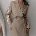 thumbnail image 5 of Khaki Faux Acétate Satin Double Boutonnage Costume Robe Slim Printemps 2024 Mode Femmes, 5 of 5