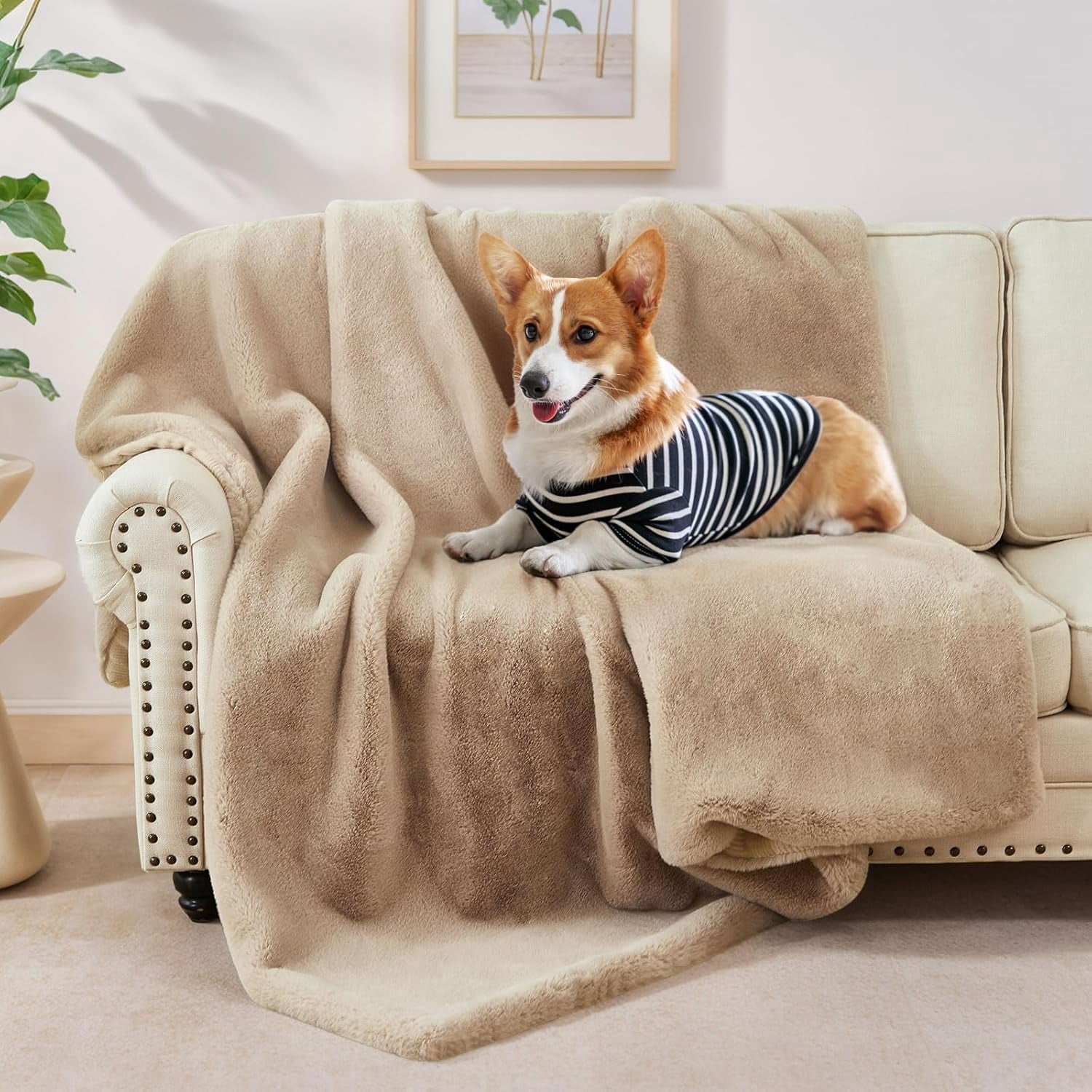 sasyxdc Couverture de Luxe en Fausse Fourrure Super Lourde Chaude Longue Moelleuse pour Lit Canapé Lit Sofa Douillette Épaisse Pelucheuse Shaggy Réversible Vison 51,*63,110