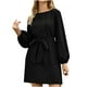 thumbnail image 1 of Vestido largo medio de cintura alta con cuello redondo liso para otoño e invierno para mujer Fridja  yut1613, 1 of 7