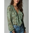 thumbnail image 4 of Women Vintage French‑Style Chiffon Printed Blouse, Deep‑V Neck Ruffle‑Sleeve Summer Vacation Tops, 4 of 9