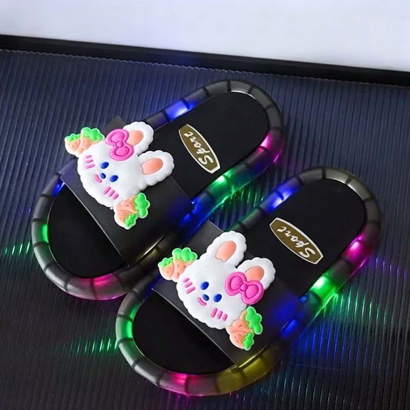 Toddler Kids Light Up Slide Sandals Soft LED Flashing Slippers Casual Summer Shoes for Boys Girls Indoor Outdoor Black Size 5-5.5 Years
